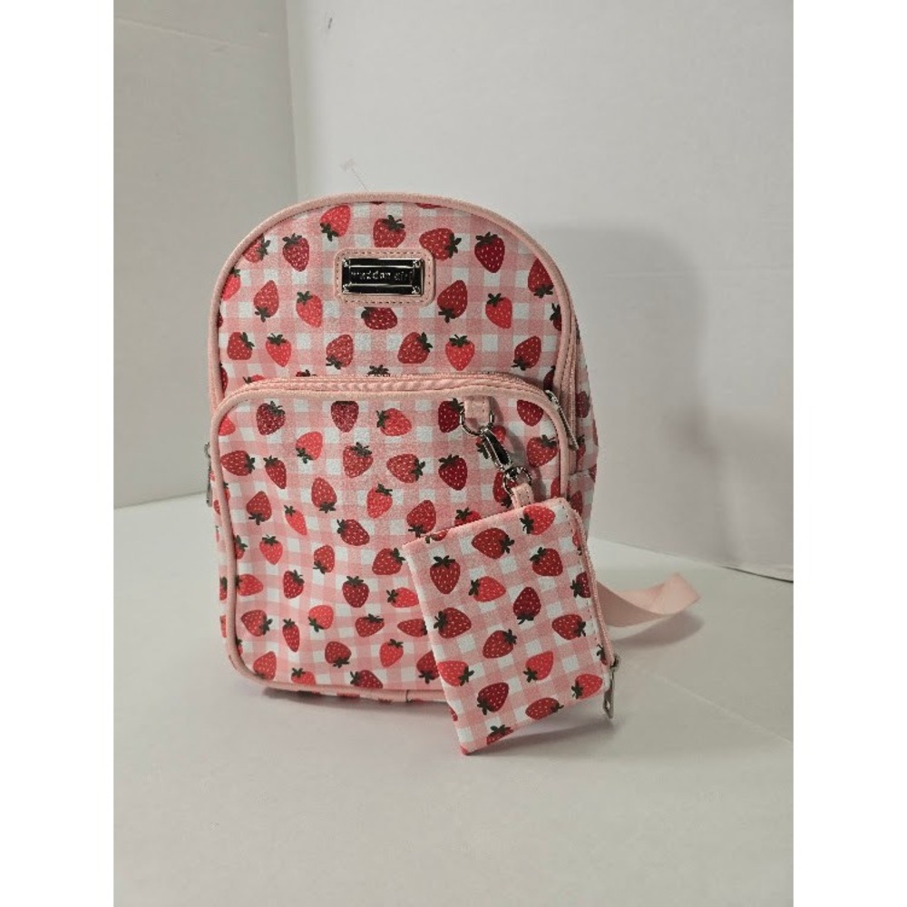 Madden Girl Mini Backpack & Coin purse Key chain Pink Strawberry Gingham